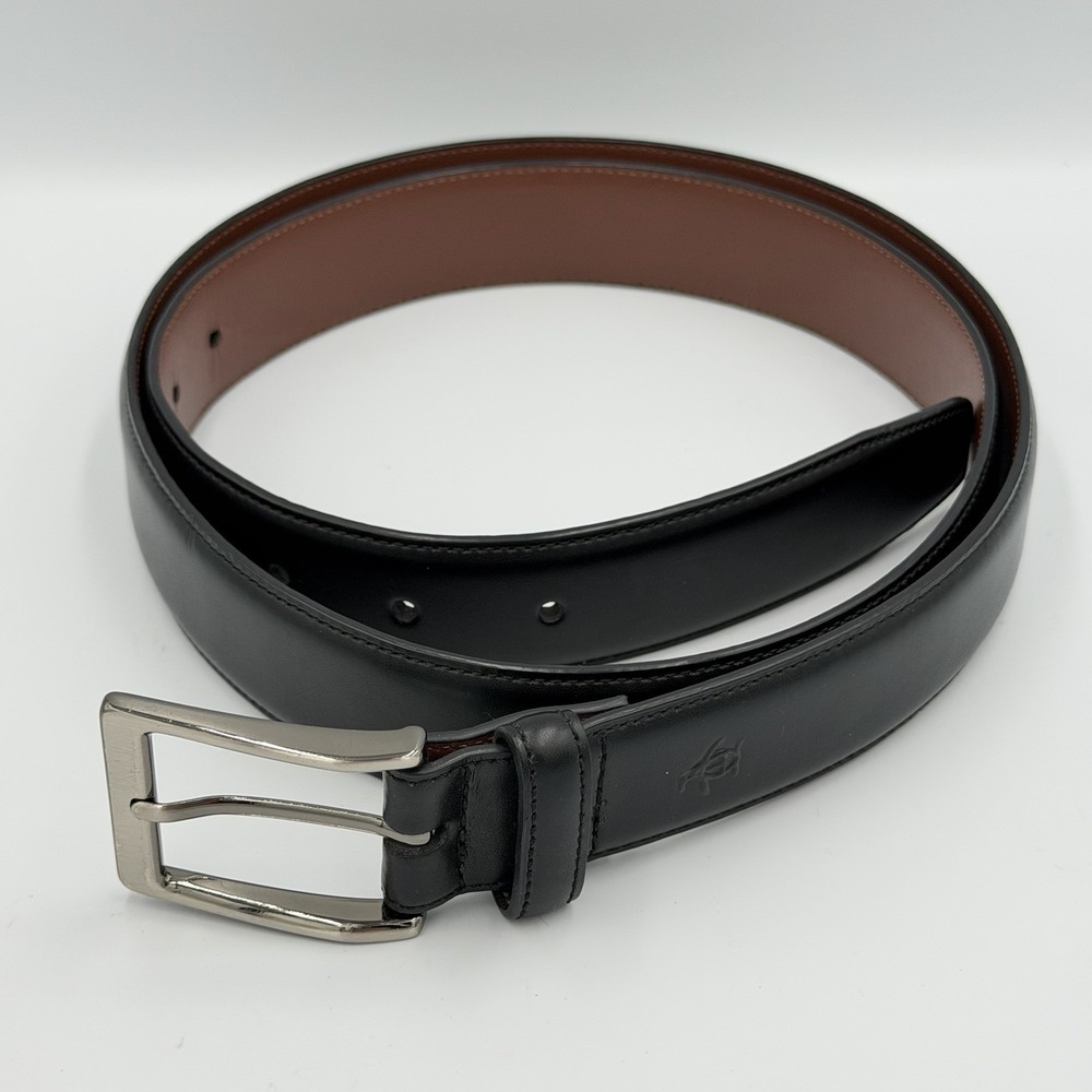 Penguin Black Genuine Leather Belt 42/105 Silver Buckle Dress Minimalist Norm